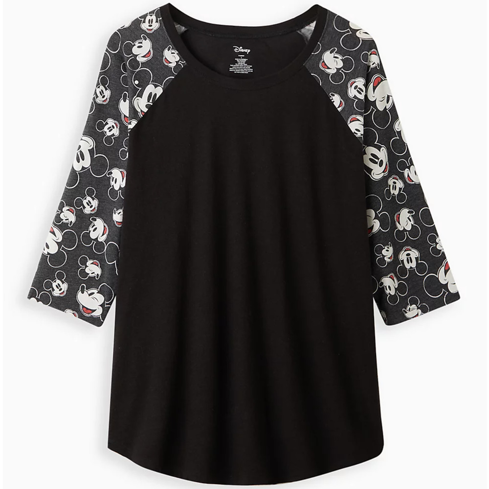 Torrid Disney Mickey Mouse Shirt - Raglan 3/4 Sleeve Tee Black 1X